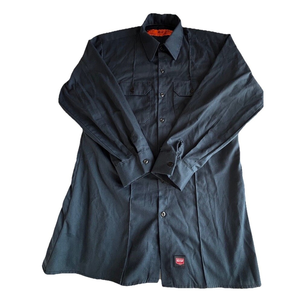 Red Kap Work Shirt Men’s Large Navy Blue Long Sleeve Industrial Button Up